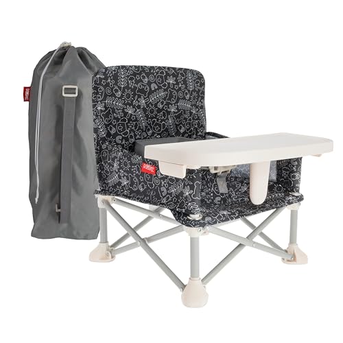 Nuby Pop-Up Booster Seat with Removable Tray - 6+ Months - Portable Booster Seat for Floor Indoor/Outdoor Use - 3-Point Safety Adjustable Straps - Summer Travel Essentials - Black and White - color: Black & White