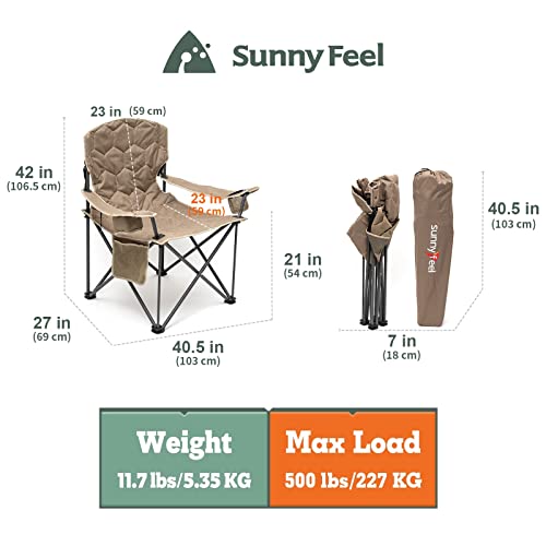 SUNNYFEEL XXL Oversized Camping Chair Heavy Duty 500 LBS for Big Tall People Above 6'4 Padded Portable Folding Sports Lawn Chairs with Armrest Cup Holder & Pocket for Outdoor/Travel/Picnic/Camp - color: Khaki-500lbs-1pc