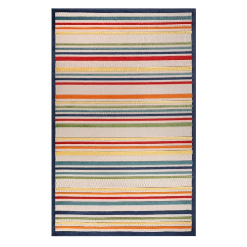 Superior Indoor Outdoor Area Rug, Perfect for Patio, Bedroom, Kitchen, Laundry Room, Entryway, Office, Playroom, Carpet Cover, Modern Casual Stripe Geometric, Eastyn Collection, 5' 2" x 7' 2", Cream - color: East - Cream, size: 6" x 5'2" (Rectangular)