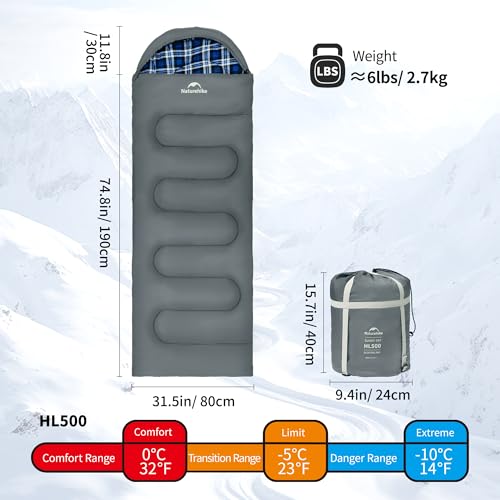 Naturehike Lightweight Compact Sleeping Bag, 59℉/32℉ Envelope Ultralight Backpacking Sleeping Bag Portable, Waterproof with Compression Sack for Cold&Warm, Camping, Traveling, Hiking - color: Gray