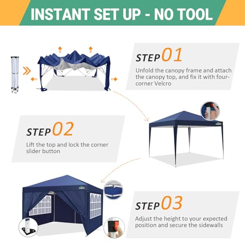 COBIZI 10x10 Pop Up Canopy Tent with 4 Sidewalls, Easy Set up Canopy 10x10 Waterproof Commercial Outdoor Gazebo Portable Shelter Instant Tents for Parties,Backyard,Flea Market(Carrying Bag×1,Navy Blue - color: Navy Blue, size: 10x10FT with 4 sidewalls