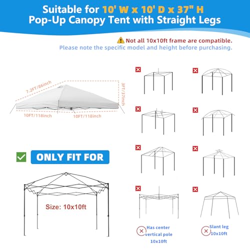 10x10 Canopy Replacement Top Cover with Air Vent, 210D Silver Coated Waterproof Polyester, Pop Up Tent Cover for Straight Leg Canopy Frame, Canopy Top Only - color: Silver-coated White