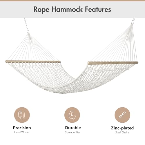 ANOW 13.5FT Curved Wood Stand with Double Hammock, Heavy Duty Larch Wood Arc Stand with 2 Chains, 4 Balance Ropes and 4 Carabiners, Includes Blue Seaside Rope Hammock with Spreader Bars - color: Blue Seaside