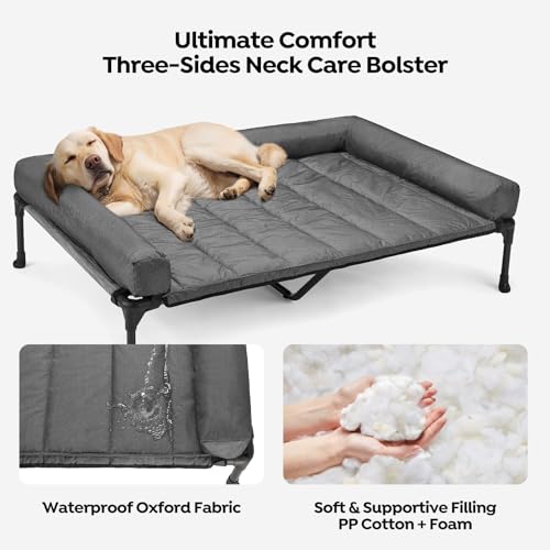 Veehoo Cooling Elevated Dog Bed Add Removable Waterproof Bolster Cushion Mat, Raised Pet Cot with Breathable Teslin Mesh, No-Slip Feet, Dog Sofa Bed for Indoor Outdoor, XLarge, Black Silver - color: Black Silver, size: 49.0"l X 33.0"w X 9.0"th