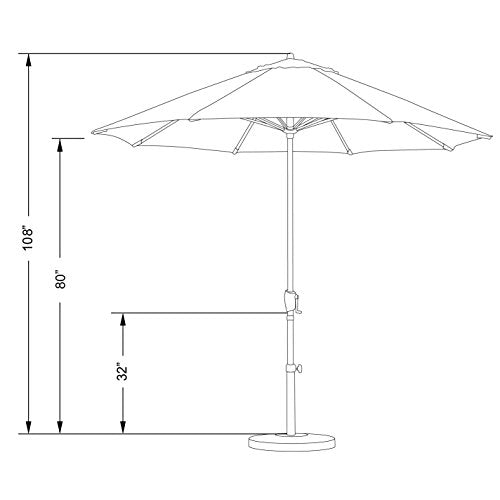 California Umbrella 12-Year Protection 9-Ft Outdoor Patio Umbrella, Sunbrella Fade-Resistant Acrylic Fabric, Auto Tilt and Crank, Heavy-Duty Aluminum Frame/ Reinforced Ribs, Bronze Pole, Seville Seaside - color: Seville Seaside