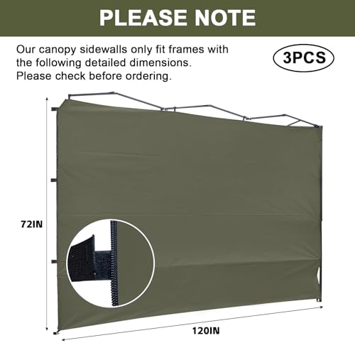 KAMPKEEPER 10X10 Canopy Tent Sidewalls with Zipper for Canopy Frame, 3Pcs Sunwalls Only, UPF50+ Waterproof Side Walls(Olive Green) - color: Olive Green