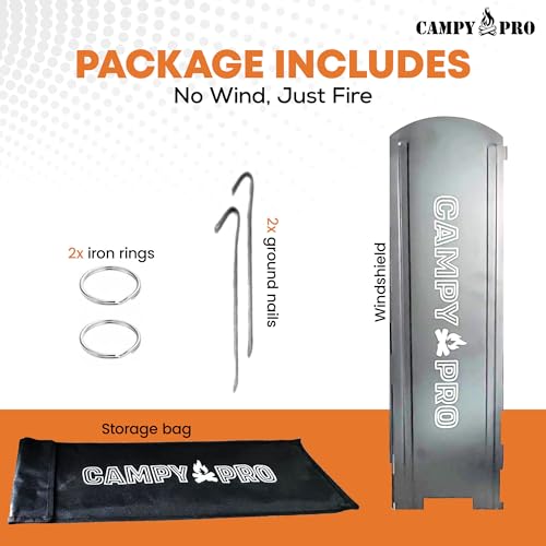 Silver Camping Stove Windscreen, Foldable 8-Panel Wind Blocker with Stakes & Bag, 23.6in (60cm) Portable Windshield, Fire Pit Wind Guard, Campfire, Patio, RV, Outdoor Cooking, Hiking, Picnic