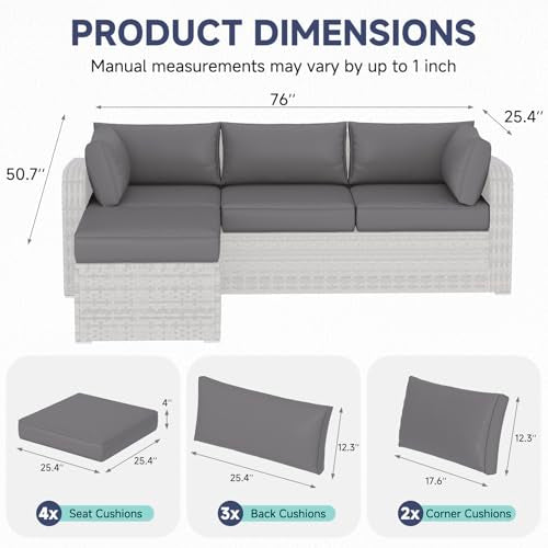 HOMREST Outdoor Couch Cushions 9-Piece Set – Water Repellent Patio Furniture Replacement Cushions for 4-Seat Rattan Wicker Sectional Conversation Set – Includes Seat & Back Cushions,Gray - color: Grey, size: 4 Seat