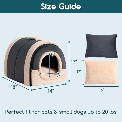 Hollypet Cat Bed Self-Warming 2 in 1 Foldable Kitty Cave Hut House Nest Pet Sleeping Bed, Crystal Velvet Pet Condo for Indoor Cats, Dark Gray Arched Cave - color: Dark Gray Arched Cave
