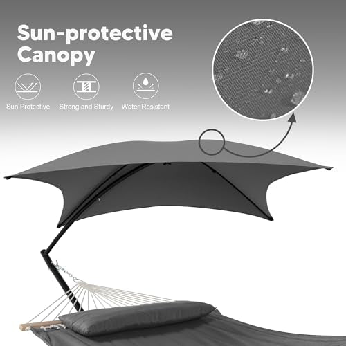 SUNCREAT Hammocks Standing Patio Hammock with Canopy, Portable Hammock with Stand Foldable, Patent Pending, Dark Gray - color: Dark Gray