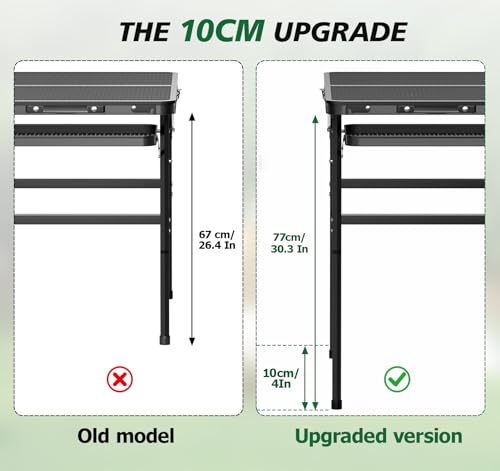 Folding Grill Table 30.3" Height Adjustable, Outdoor Camping Table with 2 Extra Desktops, 3x2 FT Portable Metal Grill Table for Outside for Picnic BBQ Camping Beach - style: 30.3"H Grill Table