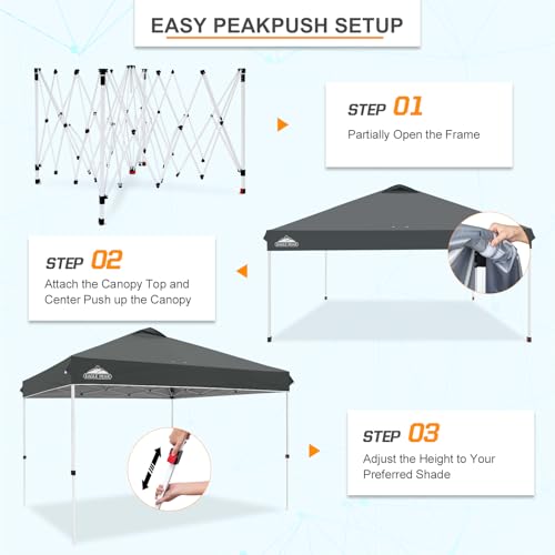 EAGLE PEAK Pop Up Canopy Tent with Wheeled Carry Bag, 8 Stakes, 4 Ropes, 4 Weight Bags, Easy Set Up Tent Canopy, 12x12 ft, 144sqft of Shade, Gray - color: Gray, size: 12x12