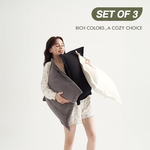 COCO TOP Pack of 3 Decorative Neutral Throw Pillow Covers 22x22inch, Soft Striped Corduroy Boho Vintage Square Pillow Covers for Sofa Couch Girls' Bedroom Dorm Chic Lounge(Classic Black, White & Grey) - color: Black/White/Grey, size: 22" x 22" (Pack of 3)