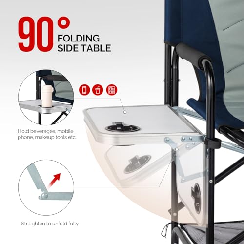 mefeir 31" Extra Tall Director Chair w/Side Table, Heavy-Duty Steel Frame Portable Folding Bar Stool w/Storage Pockets, for Makeup Artist, Salon, Studio, Camping, 300 lbs Capacity (Navy) - color: Navy/Sage Green, size: 31in