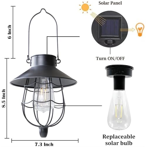 YAKii 2 Pack Solar Lantern Hanging Waterproof Outdoor Metal Solar Lamp with Warm White Light Decorate for Yard Garden Pathway Patio Porch Decor (Black) - style: Black-2pack