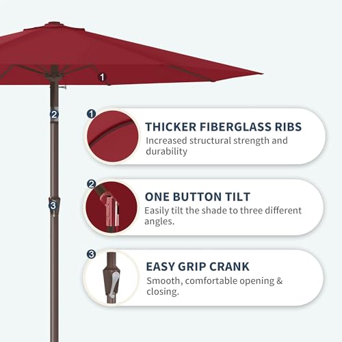 PatioKingdom 11FT Patio Umbrella,Outdoor Umbrella with Push Button Tilt and Crank,Market Table Umbrella with 8 Sturdy Fiberglass Ribs UV Protection - color: Red, size: 11FT