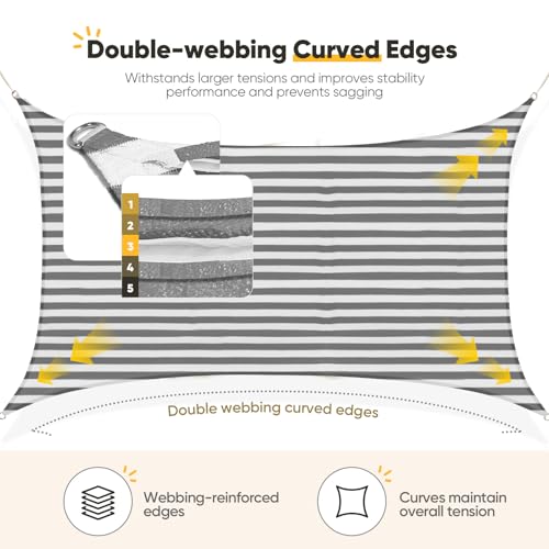 Quictent 12x16ft 185G HDPE Rectangle Sun Shade Sail Canopy 98% UV Block Outdoor Patio Garden with Hardware Kit (White and Gray) - color: White and Grey Multi, size: 12 x 16 ft, style: Rectangle