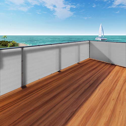 Windscreen4less 3'x12' Deck Balcony Privacy Screen Fence Apartment Balcony Mesh Screen with Zip Ties Chain Link Fence Cover UV Protection for Outdoor Patio Backyard Pool Porch Railing, Grey