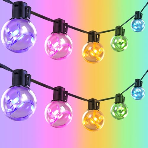 Outdoor String Lights, 25ft 20 G40 Bulbs LED Color Changing Hanging Lights Dimmable with 220+ Scene Modes, App Control, IP65 Waterproof Globe Bulb for Indoor Patio Backyard Balcony Decor - color: Color-changing RGB, size: 25ft