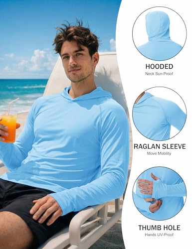 KEFITEVD Men's Sun Protection UPF 50+ Hoodie Shirts Long Sleeve Swimming Fishing Shirt SPF UV Quick Dry Rash Guards - color: Blue, size: X-Large