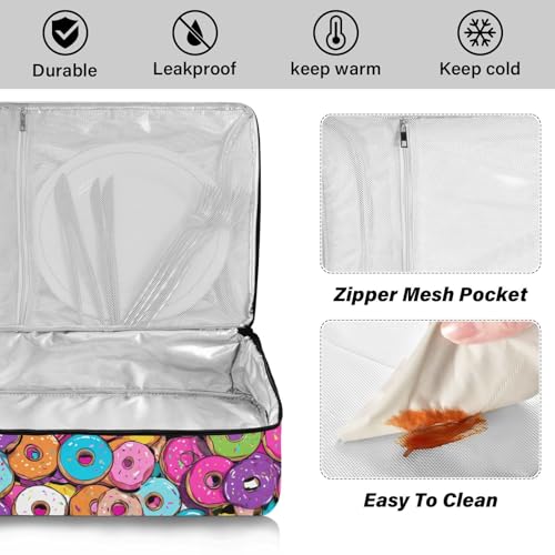 Casserole Carriers for Hot or Cold Food Reusable Casserole Dish Carrier Insulated Thermal Large Capacity Durable Perfect for Party Camping Family Gatherings Yellow Fish - color: Cartoon Colorful Donuts