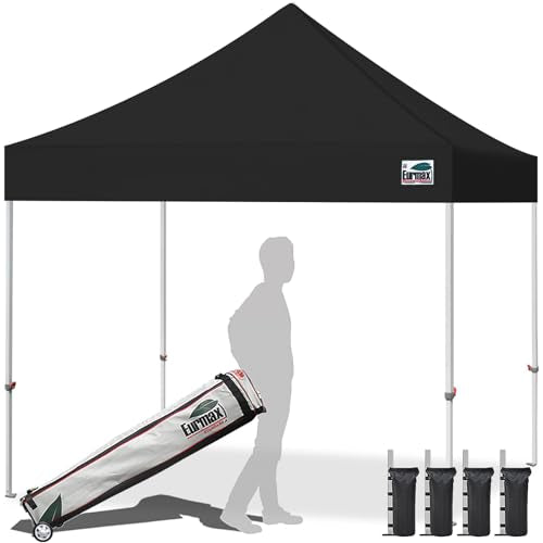 Eurmax USA 10x10ft Pop Up Canopy,Commercial Instant Tent for Outdoor Events,Patented No-Tip Rolling Storage Bag with 4 Sandbags,UV & Water Resistant,Heavy Duty Portable Shelter Gazebo,Black - color: Black, size: 10x10