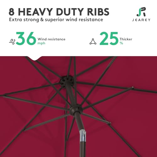 JEAREY 9FT Outdoor Patio Umbrella Outdoor Table Umbrella with Push Button Tilt and Crank, Market Umbrella 8 Sturdy Ribs UV Protection Waterproof for Garden, Deck, Backyard, Pool (Brick Red) - color: Dark Red