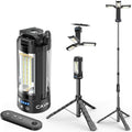 CAVN Rechargeable Camping Lights with Remote & Detachable Tripod Max Height 6.0 ft, Portable Work Light with 3 LED Lamp Heads, Camping Essentials Gear Emergency Flashlight with Hook, Black - color: Black