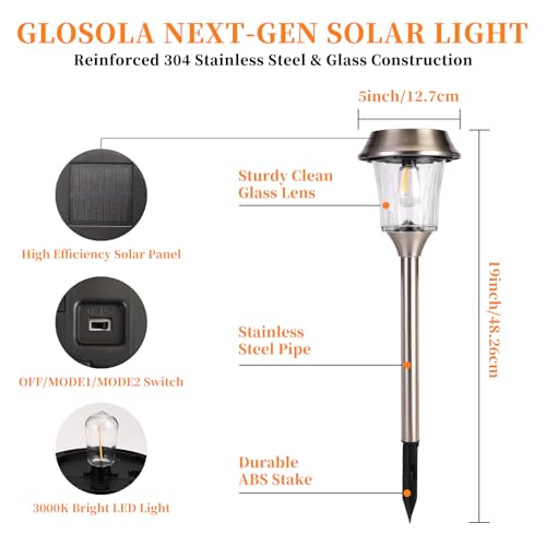Solar Pathway Lights Outdoor 4 Pack, Stainless Steel & Glass Solar Garden Lights, Auto Dusk to Dawn IP65 Waterproof LED Path Lights for Yard, Lawn, Walkway, Driveway - color: Silver
