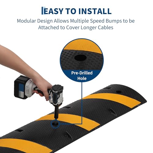 7Ft 2 Packs Rubber Speed Bump for Driveway with End Caps, Heavy Duty Traffic Calming Hump with 25000 Lbs Capacity, 2 Channel Modular Cable Protector Ramps for Asphalt Concrete Gravel Driveway - size: 7Ft