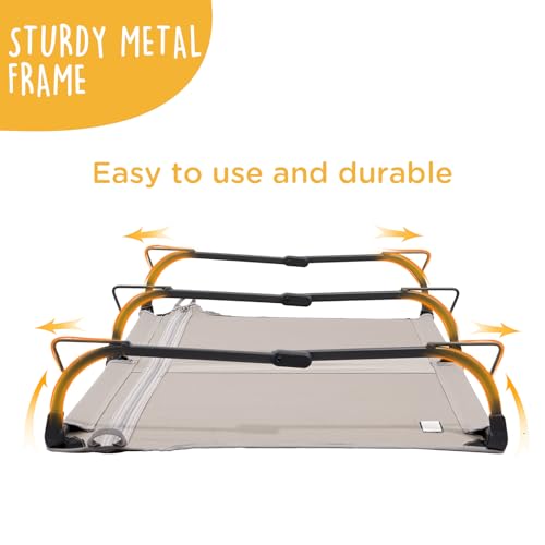 CANINE CANYON Daisy Cot, Medium Foldable Elevated Dog Bed, Portable Raised Outdoor Folding Dog Cot, Cooling, Chew Proof, Waterproof, Heavy Duty Up to 160 lbs for Camping/Home, Brown, 32"x 19"x6" - color: Brown, size: Medium