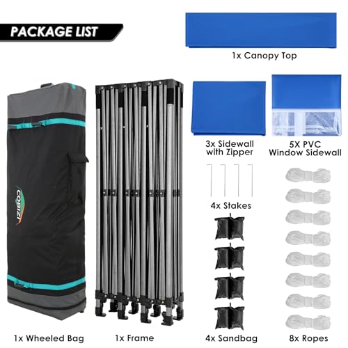 COBIZI 10x30 Heavy Duty Pop up Canopy with 8 sidewalls Party Tent for Parties Weddings Events UPF 50+ Waterproof Commercial Gazebo with Roller Bag, Blue(Frame Thickened) - color: Blue, size: 10x30 With 8 Sidewalls