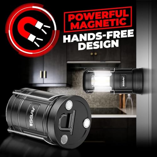 2 Pack Camping Lantern - Portable LED Battery Powered Lantern with Magnetic Base and Foldable Hook for Emergency Use or Campsites, Essential Hurricane Survival Kit | Batteries Included - color: Dark Charcoal