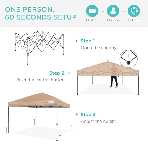 Best Choice Products 10x10ft Pop Up Canopy Tent, Outdoor Shade, 1 Person 1 Minute Set Up, Carry Case, 4 Weight Bags - Tan - color: Tan, size: 10x10ft