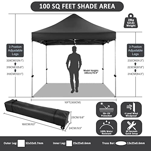 COBIZI 10x10 Pop Up Canopy Tent 10x10 Canopy with 4 Sidewalls Waterproof Heavy Duty Commercial Canopy Tent for Parties Outdoor Garden Gazebo, Carry Bag with Wheel(10x10ft, Black) - color: Black, size: 10X10FT 4 Sidewalls