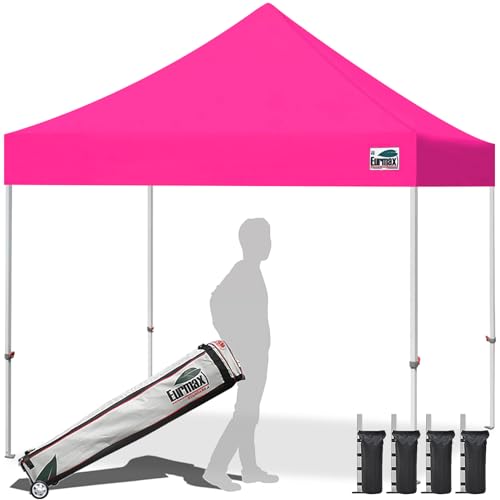 Eurmax USA 10x10ft Pop Up Canopy,Commercial Instant Tent for Outdoor Events,Patented No-Tip Rolling Storage Bag with 4 Sandbags,UV & Water Resistant,Heavy Duty Portable Shelter Gazebo,Pink - color: Pink, size: 10x10