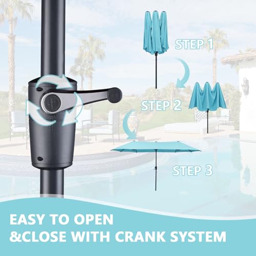 13Ft Large Patio Umbrella with Base Outdoor Double-Sided Market Extra Large Table Umbrella Easy Crank for Yard, Poolside, Deck-Blue - color: Blue, size: 13FT Umbrella+Base