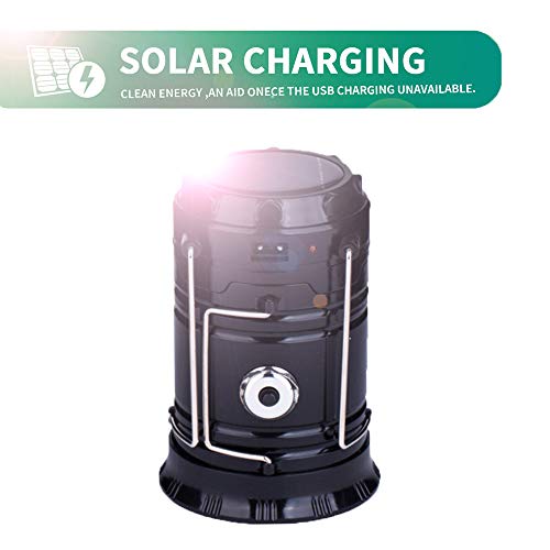 Censinda LED Camping Lantern, Solar and Rechargeable Lantern Flashlight Collapsible and Portable Light for Daily/Camp/Hiking/Night Fishing/Emergency/Hurricanes/Storm(Black, 1 Pack) - style: Black