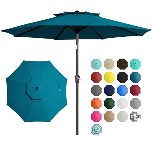 JEAREY 9' 2-Tiers Patio Umbrellas Outdoor Table Market Umbrella w/Push Button Tilt/Crank, 8 Sturdy Ribs, UV Protection Waterproof Sunproof(Cerulean) - color: Cerulean
