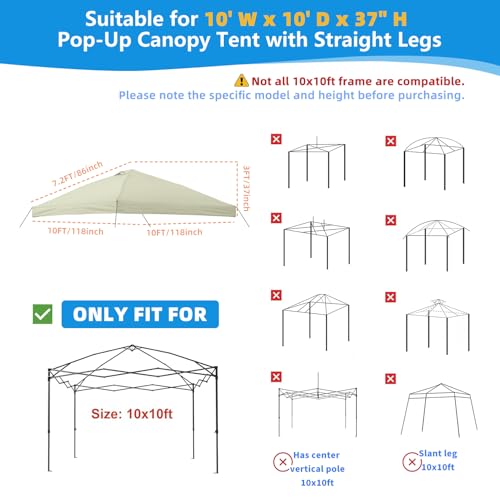 10x10 Canopy Replacement Top Cover with Air Vent, 210D Silver Coated Waterproof Polyester, Pop Up Tent Cover for Straight Leg Canopy Frame, Canopy Top Only - color: Beige