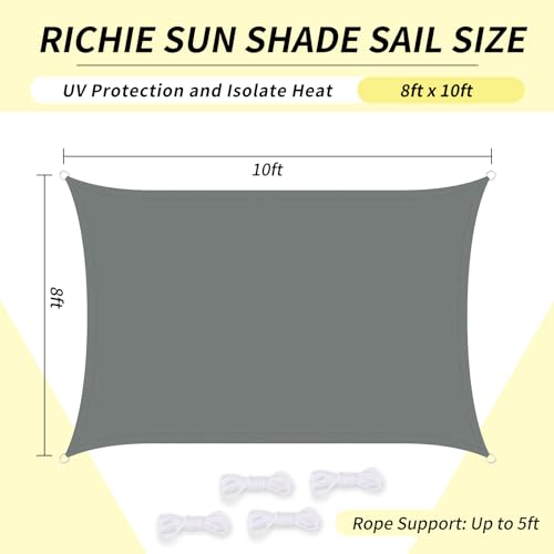 RICHIE Upgrade 8'x10' Sun Shade Sail Rectangle Canopy, Water Resistant & UV Block Sunshade for Outdoor Patio Lawn Beach Garden Carport Backyard Deck Pergola, Grey - color: Gray, size: 8'x10', style: Rectangle