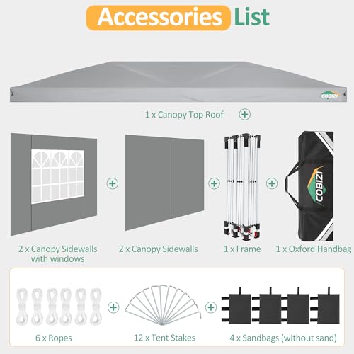 COBIZI 10x20 Pop Up Canopy: Canopy Tent with Patented Center-Lock Tech | Quick-Setup,UV-Reflective & Detachable Walls | 210D Waterproof | 3 Height Adjustments for Parties,Weddings,Outdoor Events(Gray) - color: Gray, size: 10x20ft With 4 Sidewalls