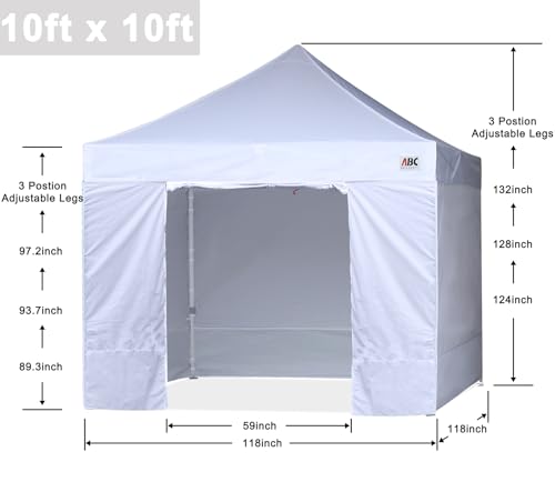 ABCCANOPY Easy Pop Up Canopy Tent with Sidewalls 10x10 Commercial -Series, White - color: White, size: 10X10