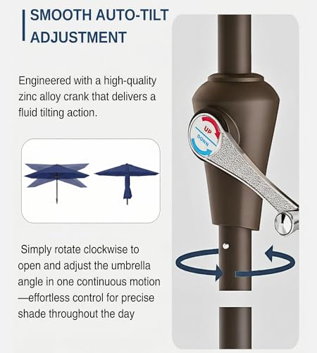 PatioKingdom Auto-Tilt 9FT Patio Umbrella Outdoor with 8 Sturdy Fiberglass Ribs,Market Table Umbrella for Pool,Backyard,Deck and Garden - color: Navy, size: 9FT