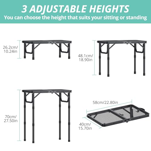 VINTEAM Camping Folding Grill Table | 3 Adjustable Heights | Lightweight, Portable Aluminum Table for BBQs, Picnic, and Outdoor Use | Mesh Desktop, 66lbs Weight Capacity - style: 2-Fold Mesh Tabletop