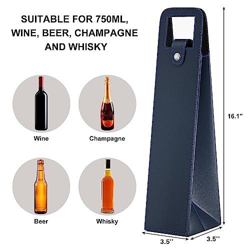 RYDDOY Wine Gift Bag, Reusable Leather Wine Tote Carrier, Single Bottle Champagne Beer Gift Bags Carrier for Birthday, Wedding, Picnic Party,Christmas festival Gifts (Blue) - color: A-Blue-16.1×3.5×3.5