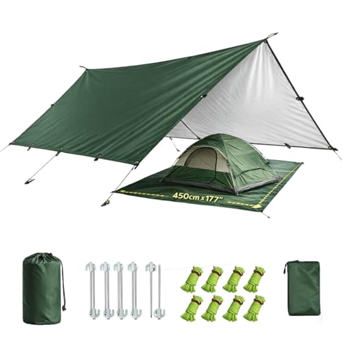 Waterproof Camping Tarp Tent Hammock Rain Fly, Mutifunctional Tent Footprint Lightweight Tarp for Camping, Hiking and Survival Shelter