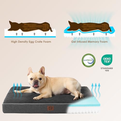 EHEYCIGA Orthopedic Dog Bed Waterproof 30"x20", Memory Foam Pet Bed for Medium Dogs, Washable Pet Mat with Removable Cover, Dark Grey - color: Dark Grey, size: 30.0"L x 20.0"W x 3.0"Th