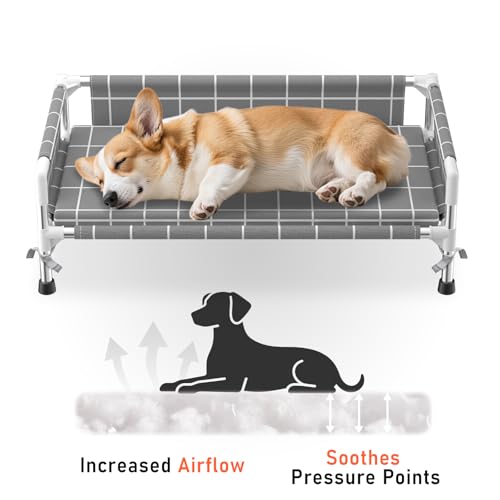 Elevated Dog Bed with Three-Sided Fence and Removable Cushion - Anti-Slip Feet, Stable Design, Easy Assembly, Indoor Relaxation & Outdoor Activities for Small/Medium Dogs, All-Season Comfort - size: Cushion-(M-)