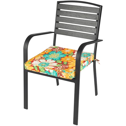Magpie Fabrics Indoor Outdoor Waterproof Square Chair Cushion, 18" x 18" x 2.5", 2 Pack, Water Resistant Seat Cushions, for Patio Garden Office, Ambry Red Hibiscus - color: Ambry Red Hibiscus
